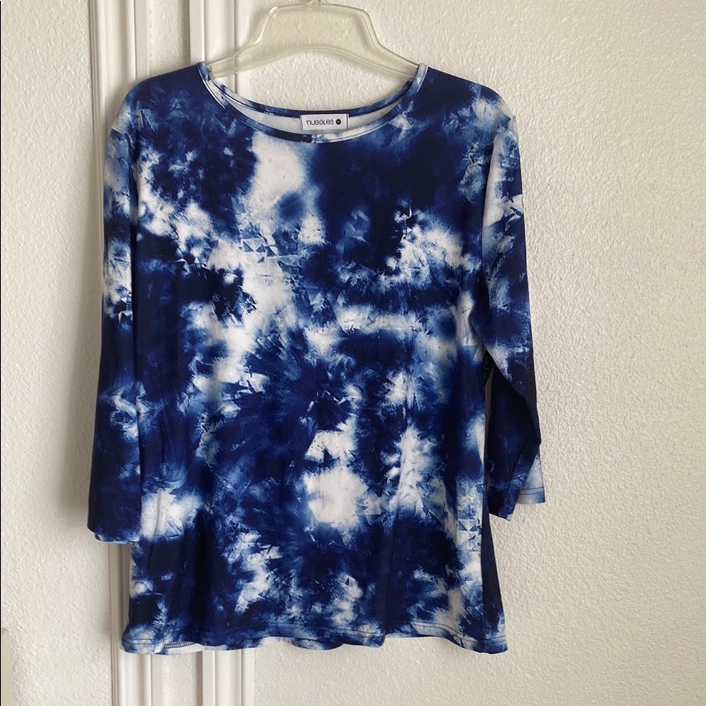 Nuggles Blue and White 3/4 Sleeve Tie-Dye Tee